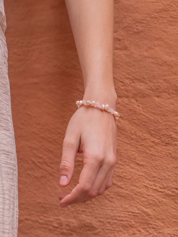 Petite Gem & Pearl Armband Rosa